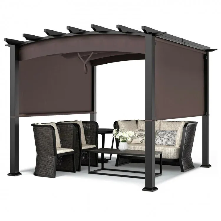 Brown 10 x 10ft Outdoor Retractable Pergola with Adjustable Sliding Sun Shade Canopy- Model #58024173