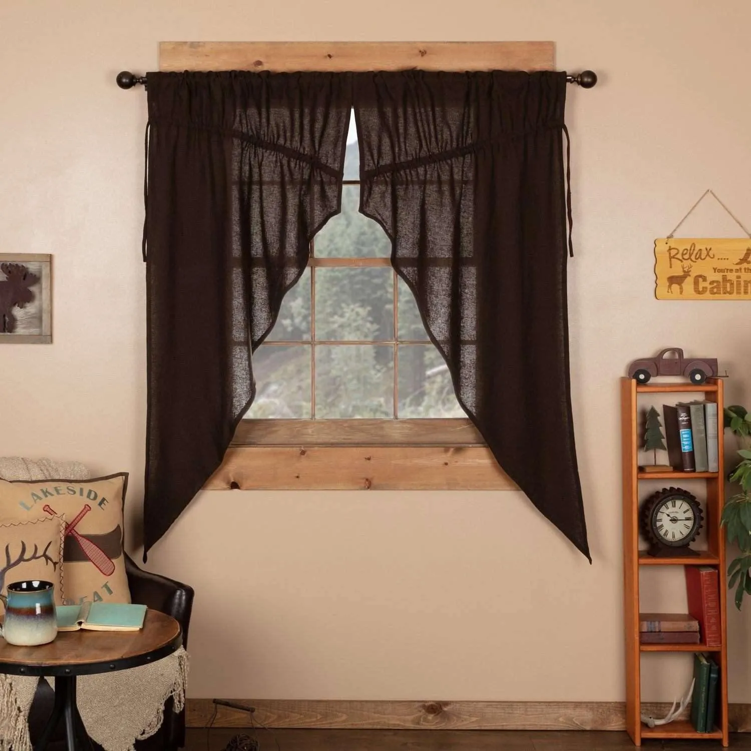 Burlap Chocolate Prairie Short Panel Curtain Set of 2 63x36x18