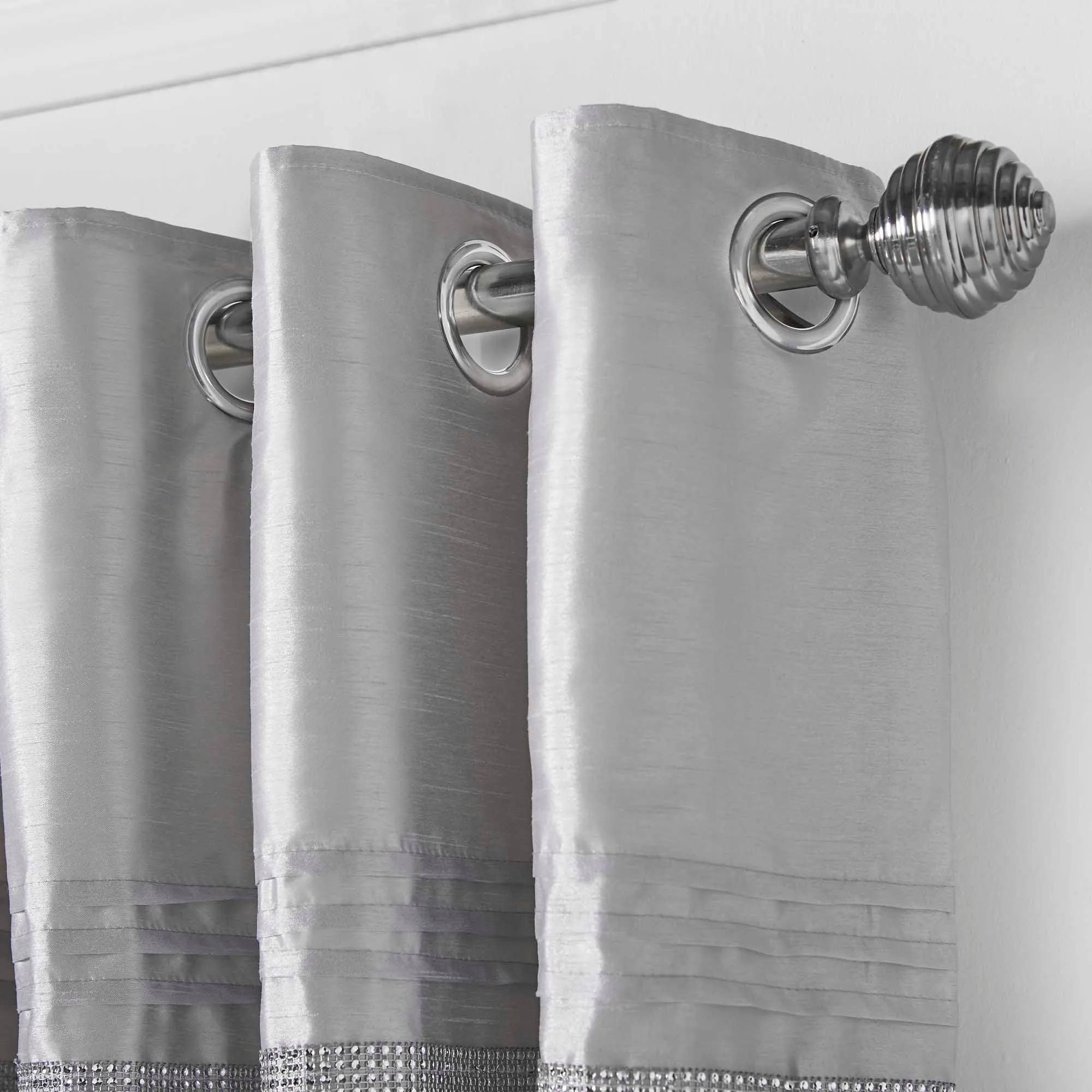 Cannes Eyelet Curtains - Faux Silk Pintuck Embellished -Silver