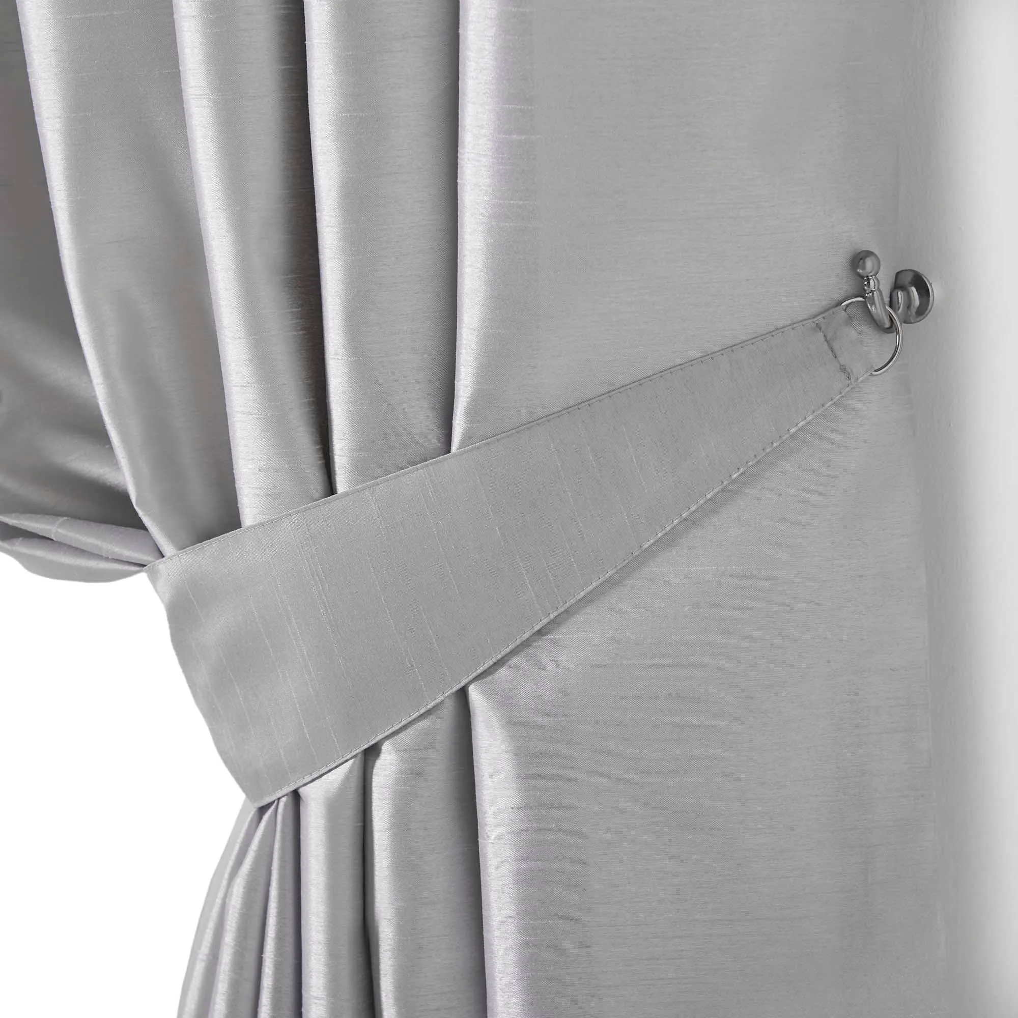 Cannes Eyelet Curtains - Faux Silk Pintuck Embellished -Silver