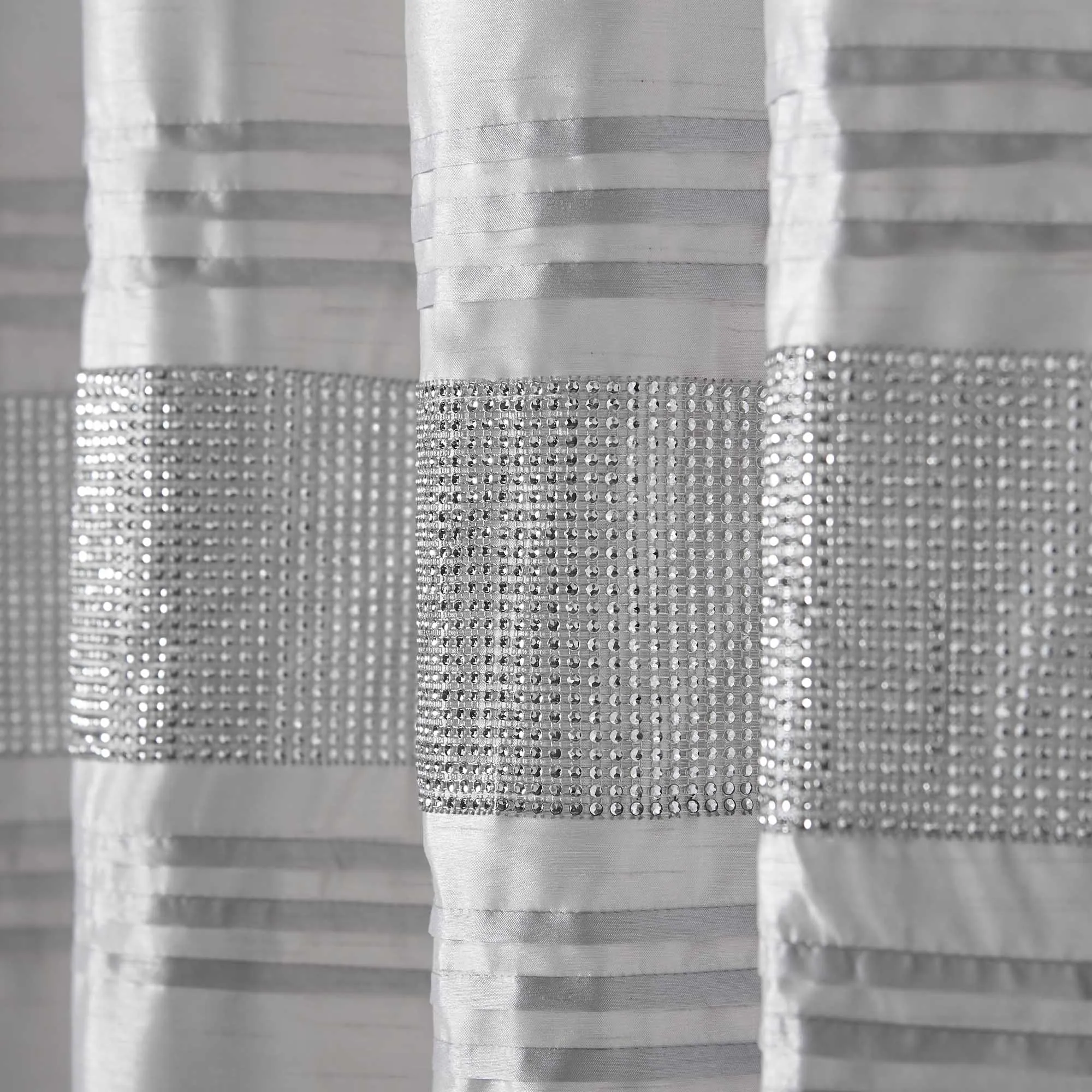 Cannes Eyelet Curtains - Faux Silk Pintuck Embellished -Silver