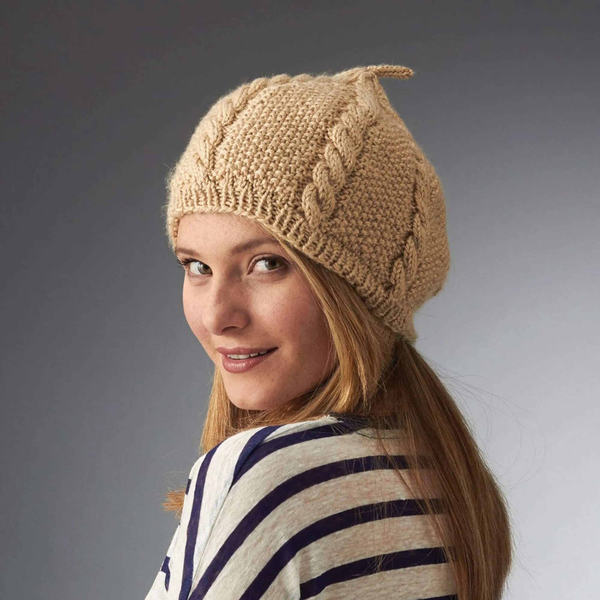 Caron Knit Cabled Beret