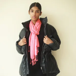 Contemporary Striped Peach & Silver Lurex Glitter Tassel Scarf