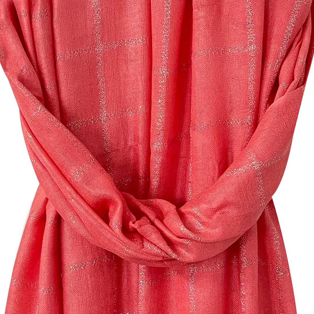 Contemporary Striped Peach & Silver Lurex Glitter Tassel Scarf