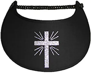 Cross with a Radiant Beam in Silver Glitz on Black Sun Visor