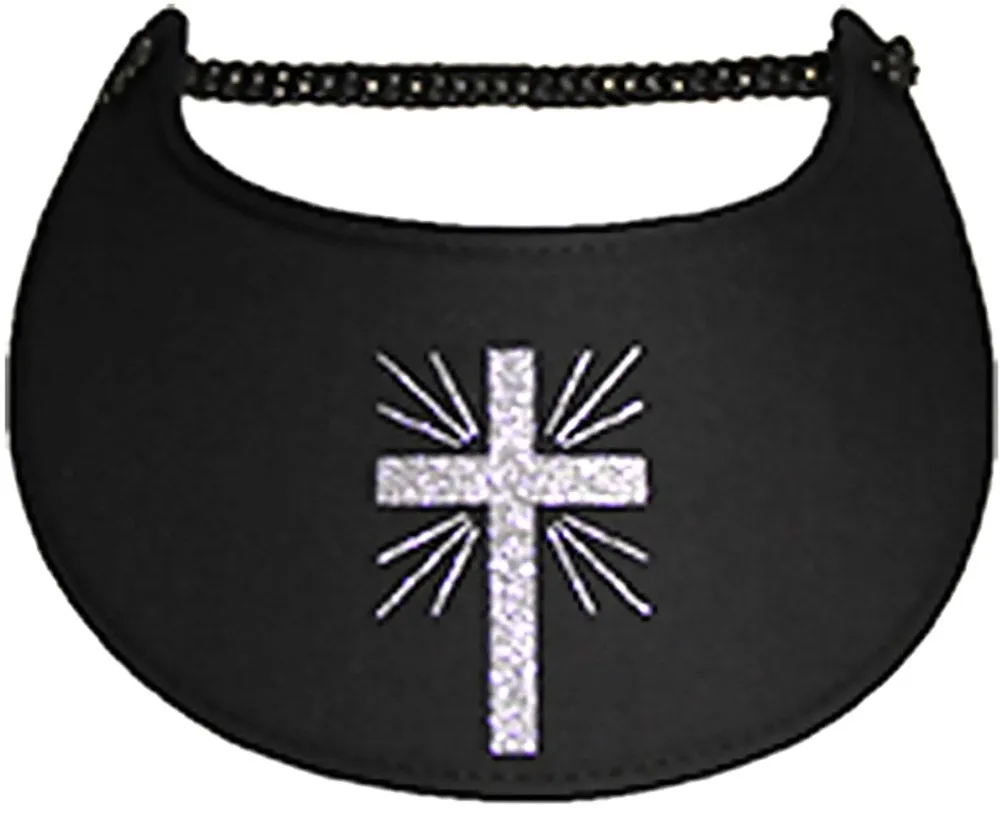 Cross with a Radiant Beam in Silver Glitz on Black Sun Visor