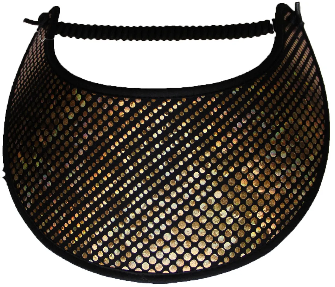 Dots in Gold Color Holographic Glitz on a Black Sun Visor