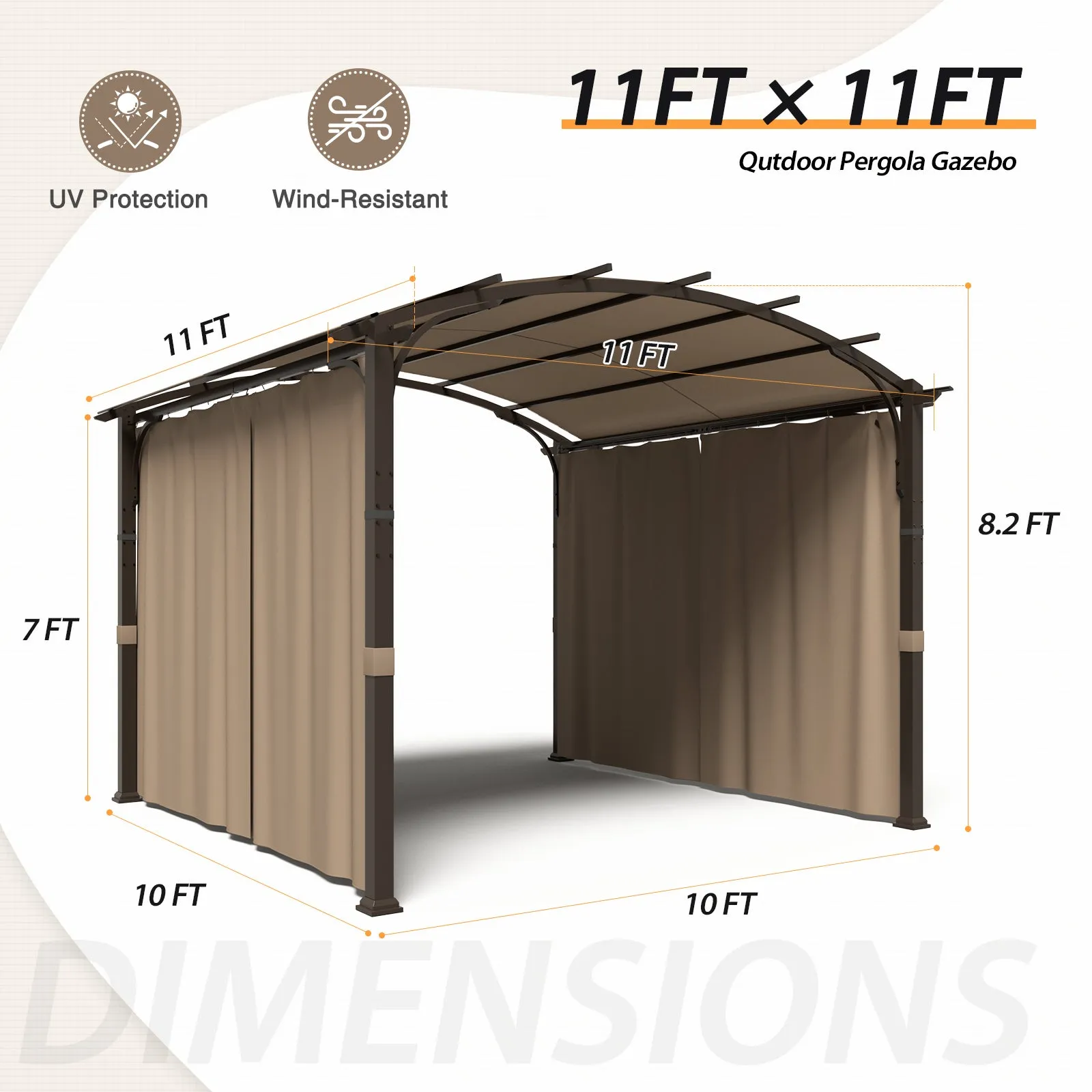 EAGLE PEAK 11x11 Outdoor Arched Top Pergola with Sidewalls