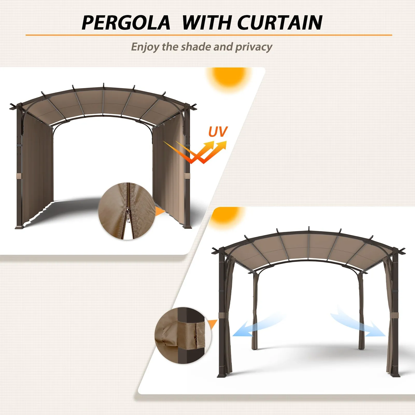 EAGLE PEAK 11x11 Outdoor Arched Top Pergola with Sidewalls