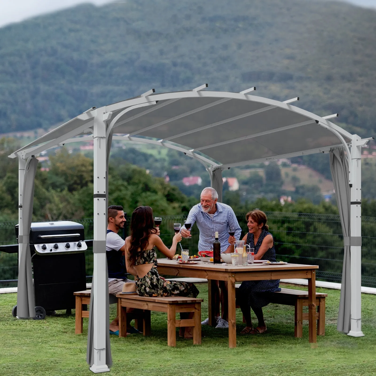 EAGLE PEAK 11x11 Outdoor Arched Top Pergola with Sidewalls