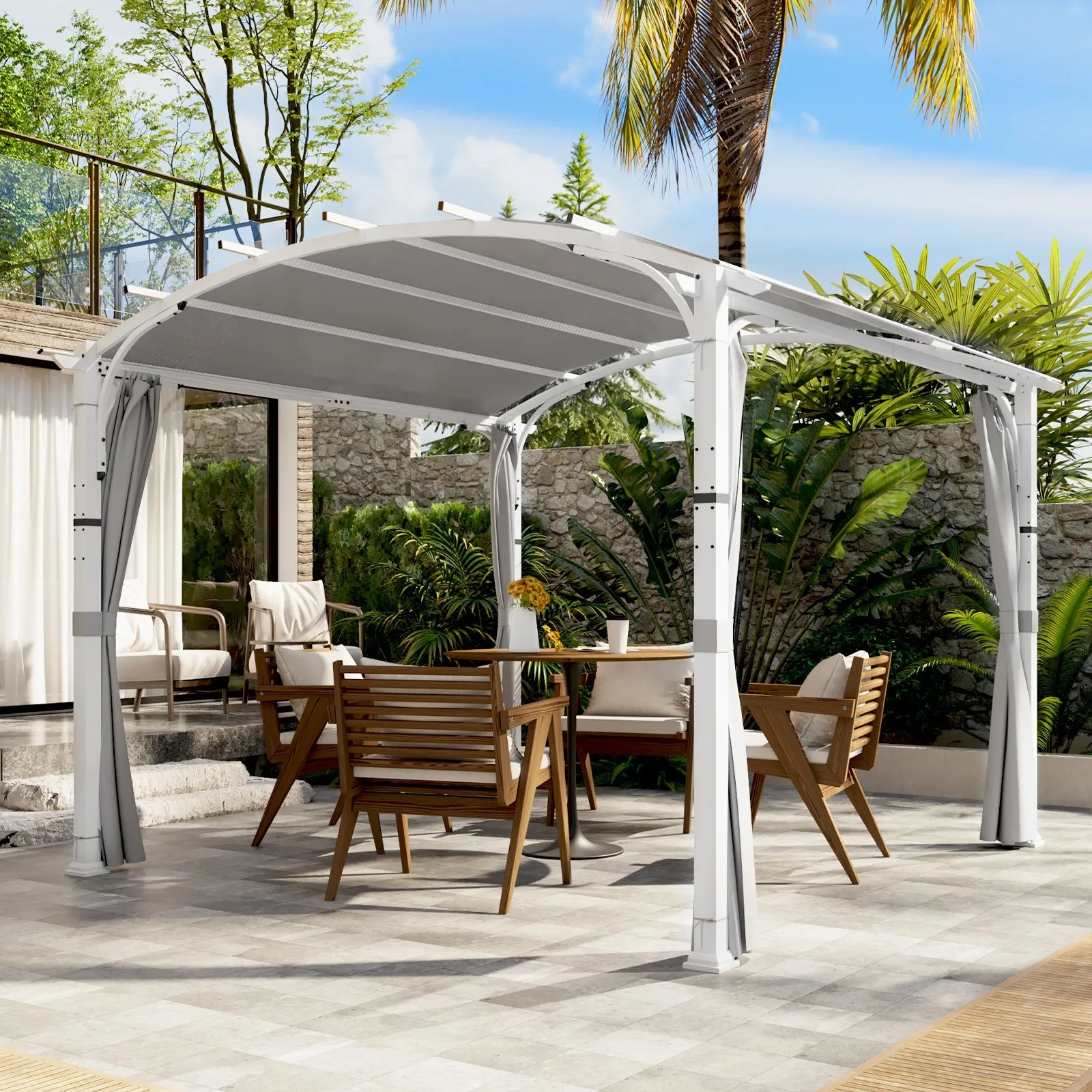 EAGLE PEAK 11x11 Outdoor Arched Top Pergola with Sidewalls