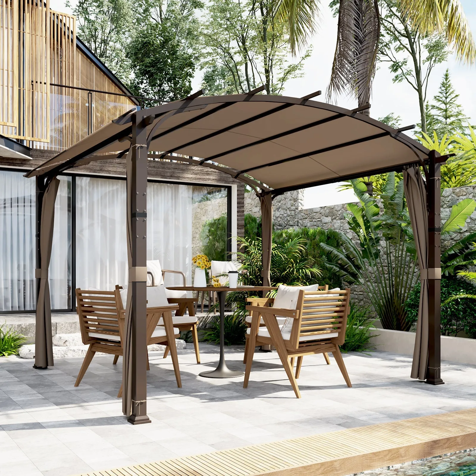 EAGLE PEAK 11x11 Outdoor Arched Top Pergola with Sidewalls