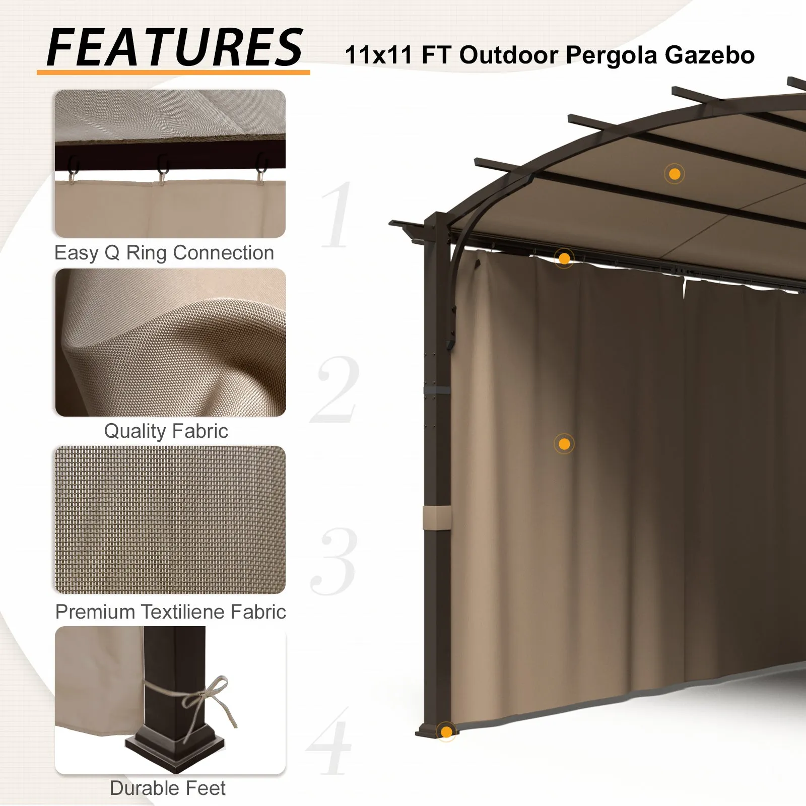 EAGLE PEAK 11x11 Outdoor Arched Top Pergola with Sidewalls