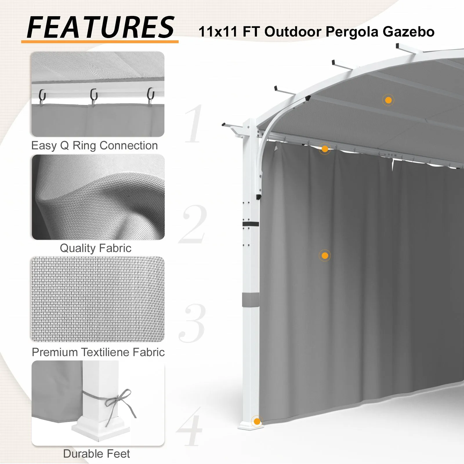 EAGLE PEAK 11x11 Outdoor Arched Top Pergola with Sidewalls