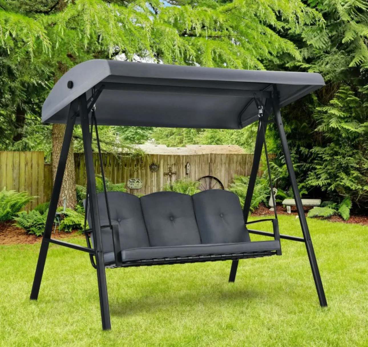 Elegant Outdoor Patio 3-Seater Porch Swing With Adjustable Cushions & Canopy | Spacious Sitting Space | Holds 710lbs | Sun Shade