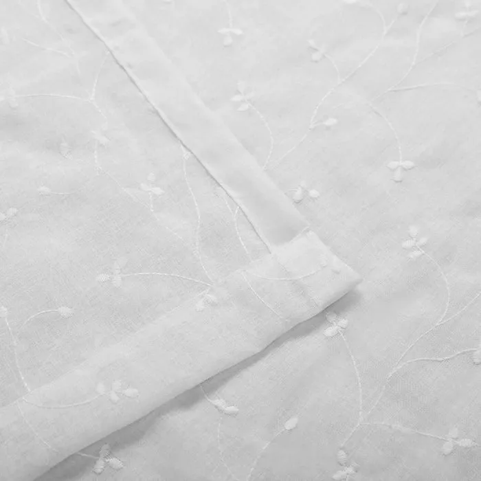 Embroidered Delicate Flower Sheer Grommet Curtain Panel Set