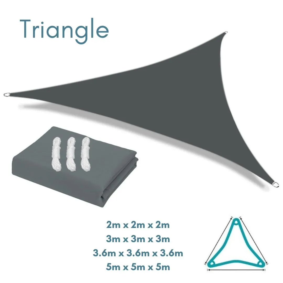 Equilateral Triangle Dark Grey - Sun Shade Sail - Water Resistant UV Garden Canopy Awning 2m 3m 3.6m 5m