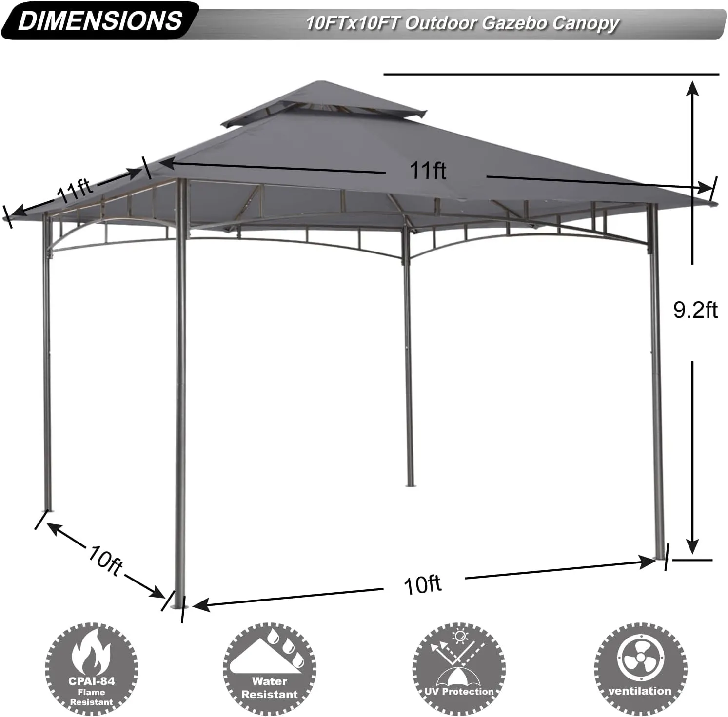Gazebos for Patios 10X10 - Outdoor Steel Frame Gazebo for Lawn Backyard Garden Deck (Dark Gray)