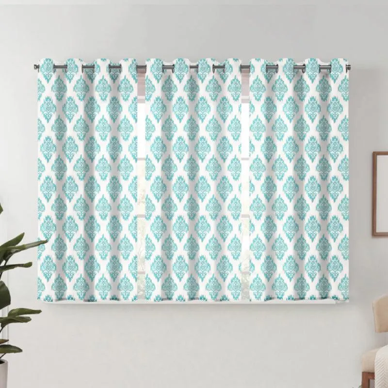 Geralda Flora Semi Blackout Curtain (Blue) - Set Of Three