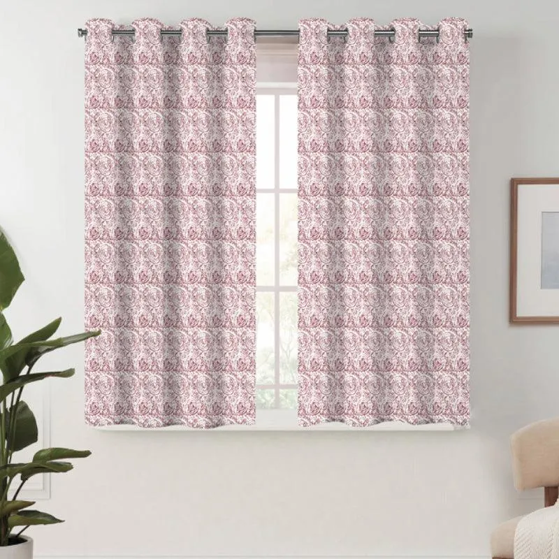 Geralda Flora Semi Blackout Curtain (Red) - Set Of Two