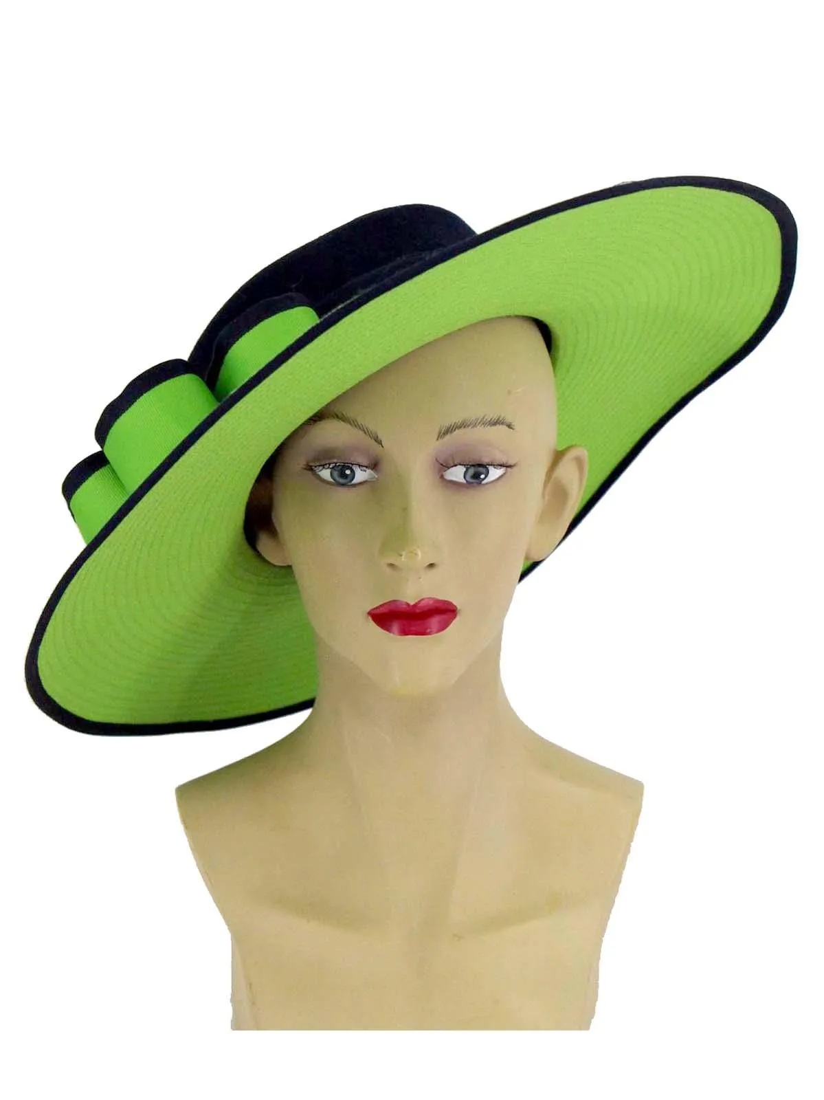 Green Contrast Vintage 1940s Look Brimmed Hat