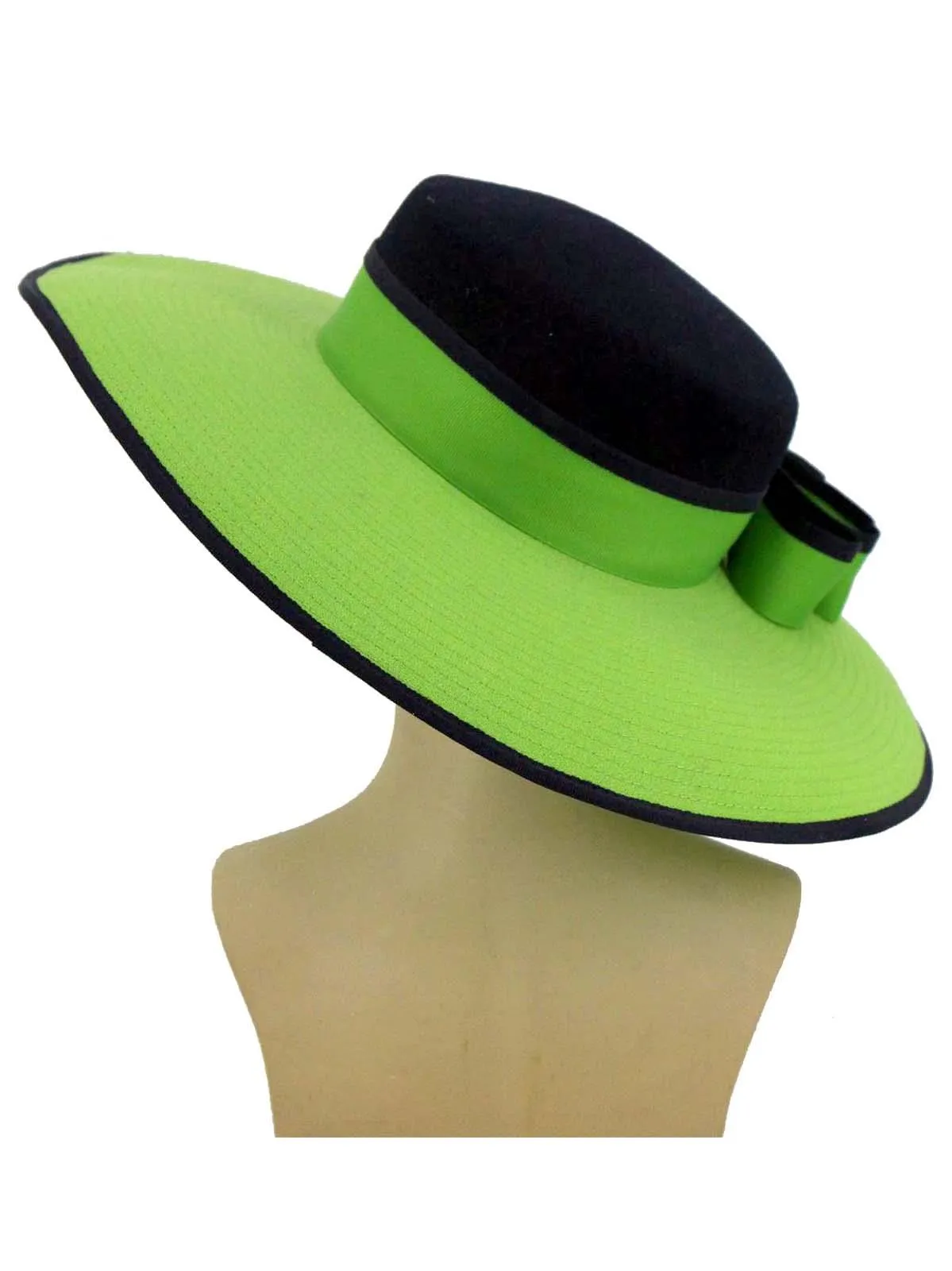 Green Contrast Vintage 1940s Look Brimmed Hat