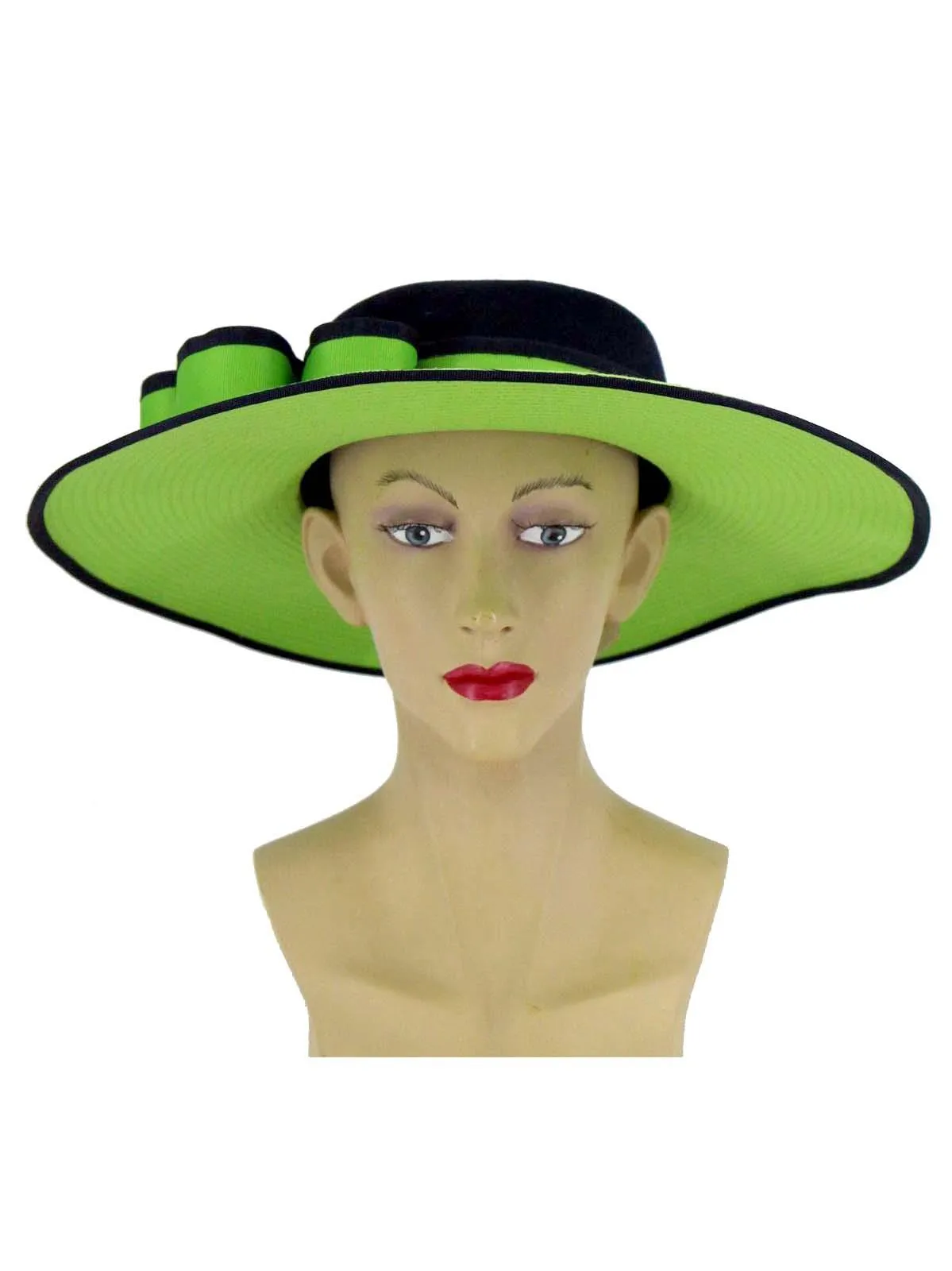 Green Contrast Vintage 1940s Look Brimmed Hat