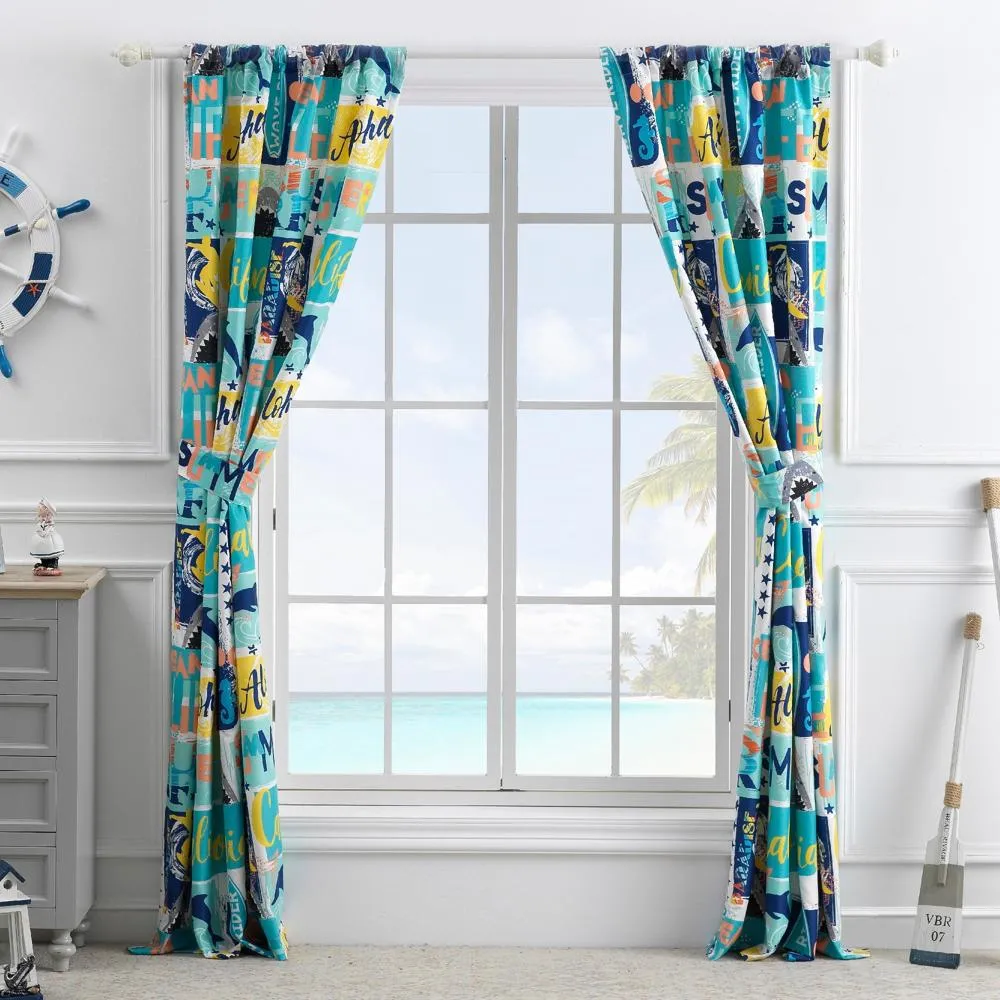 Greenland Home Fashion Bedroom Living Room Darkening Wave Rider Curtain Panel Set - Blue 84x84"