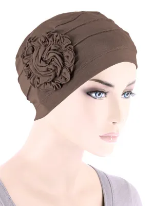 H149BB-BROWN#Bamboo Pleated Sunflower Cap Cedar Brown