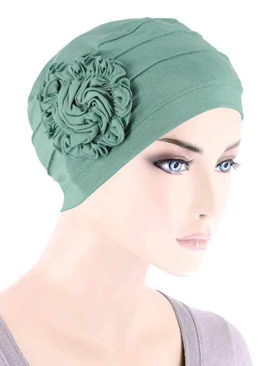 H149BB-SAGE#Bamboo Pleated Sunflower Cap Sage Green
