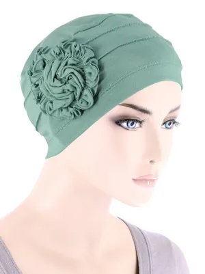 H149BB-SAGE#Bamboo Pleated Sunflower Cap Sage Green