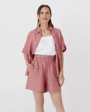 High waisted linen shorts CUENCA in Cranberry