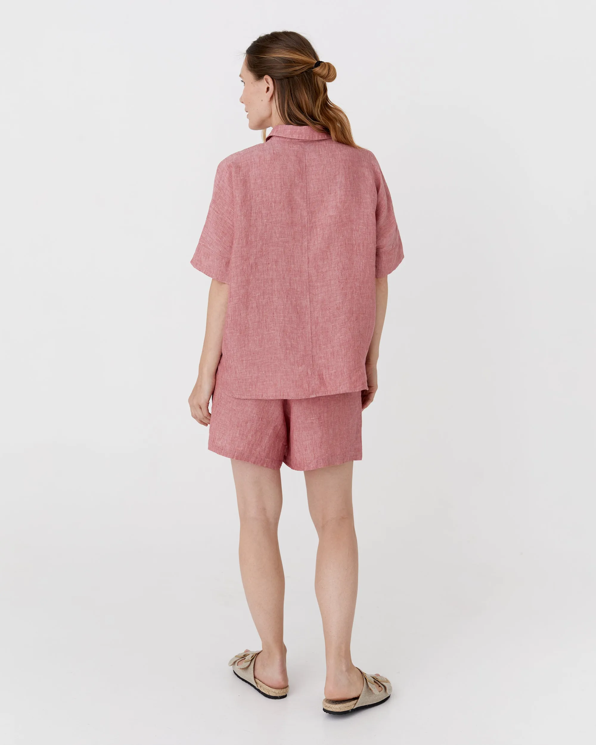High waisted linen shorts CUENCA in Cranberry