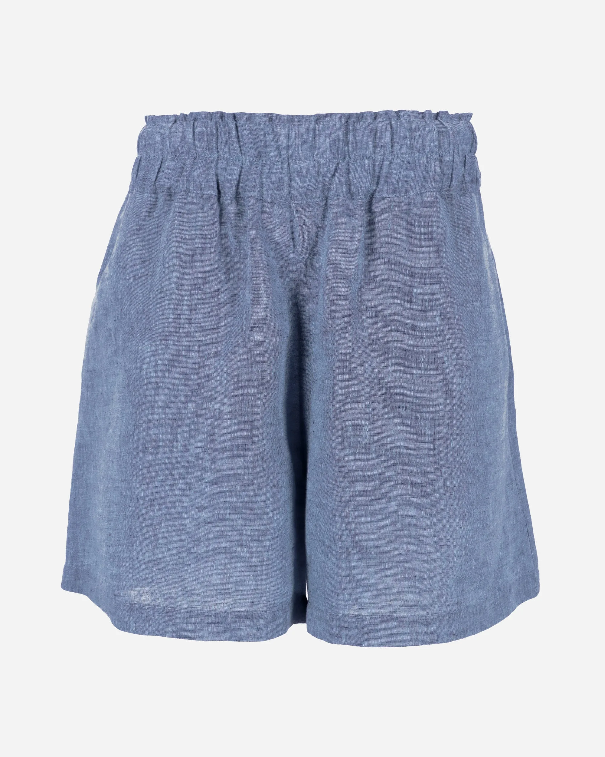 High waisted linen shorts CUENCA in Denim chambray