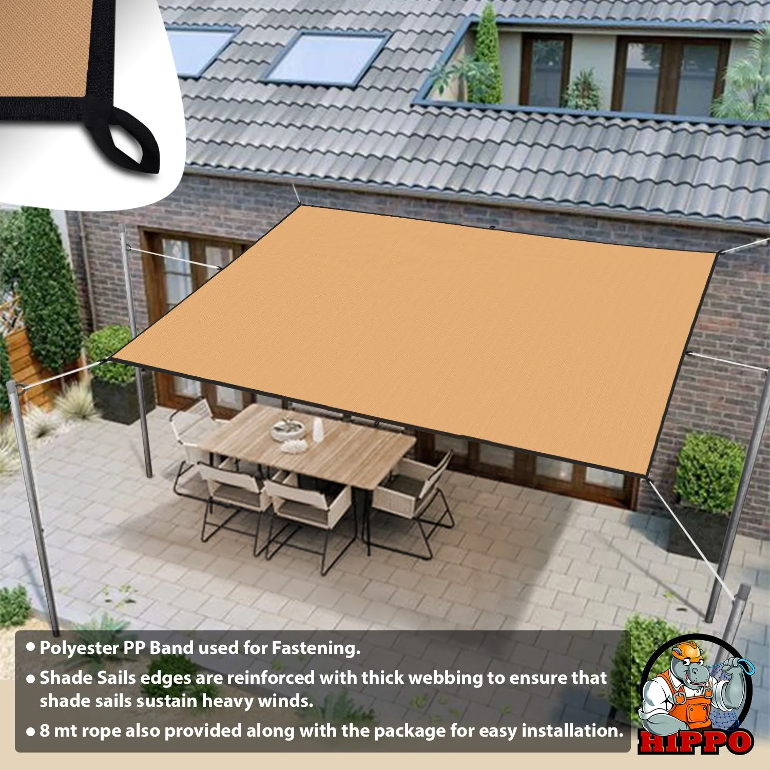 HIPPO 150 GSM Car Parking Rectangle PP Band Shade Sail