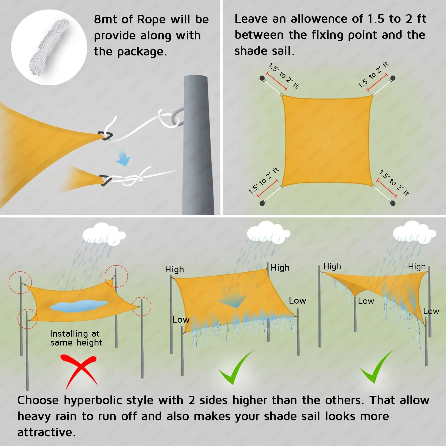 HIPPO 150 GSM Car Parking Rectangle Shade Sail