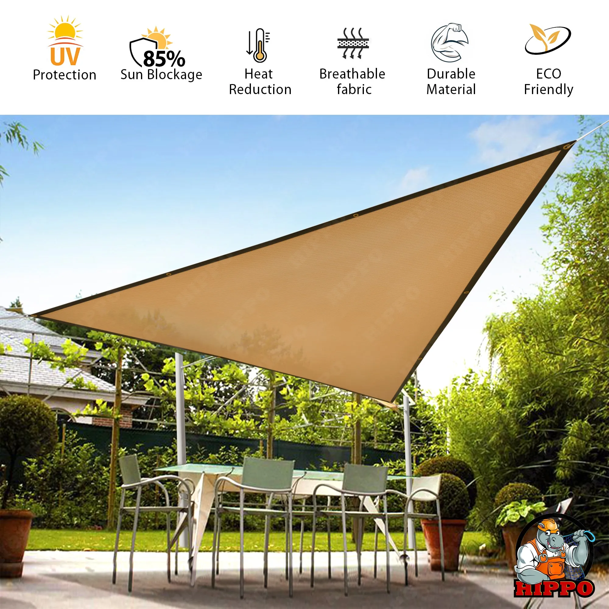 HIPPO 150 GSM Car Parking Triangle PP Band Shade Sail