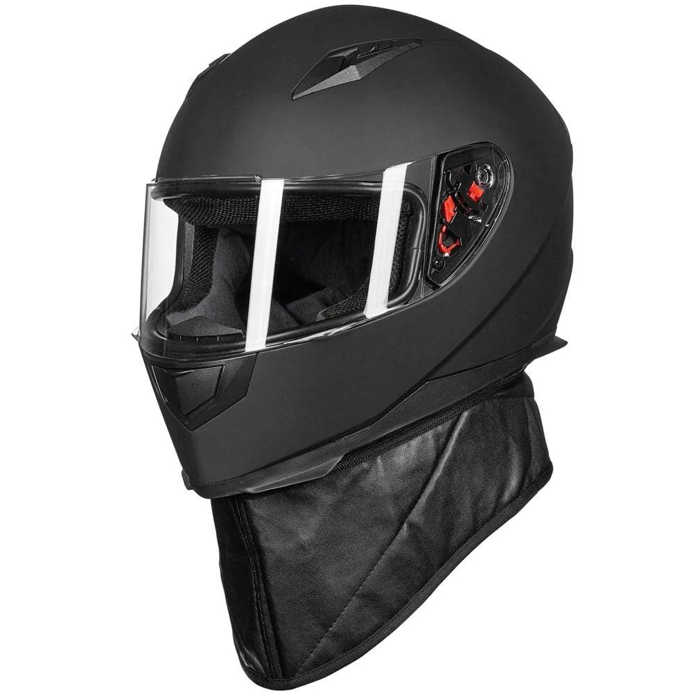 ILM Full Face Motorcycle Street Bike Helmet with Removable Winter Neck Scarf   2 Visors DOT (L, Matte Black)