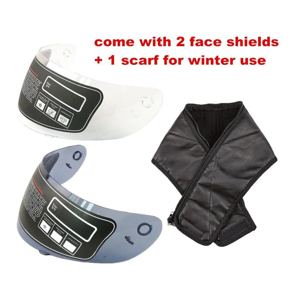 ILM Full Face Motorcycle Street Bike Helmet with Removable Winter Neck Scarf   2 Visors DOT (L, Matte Black)