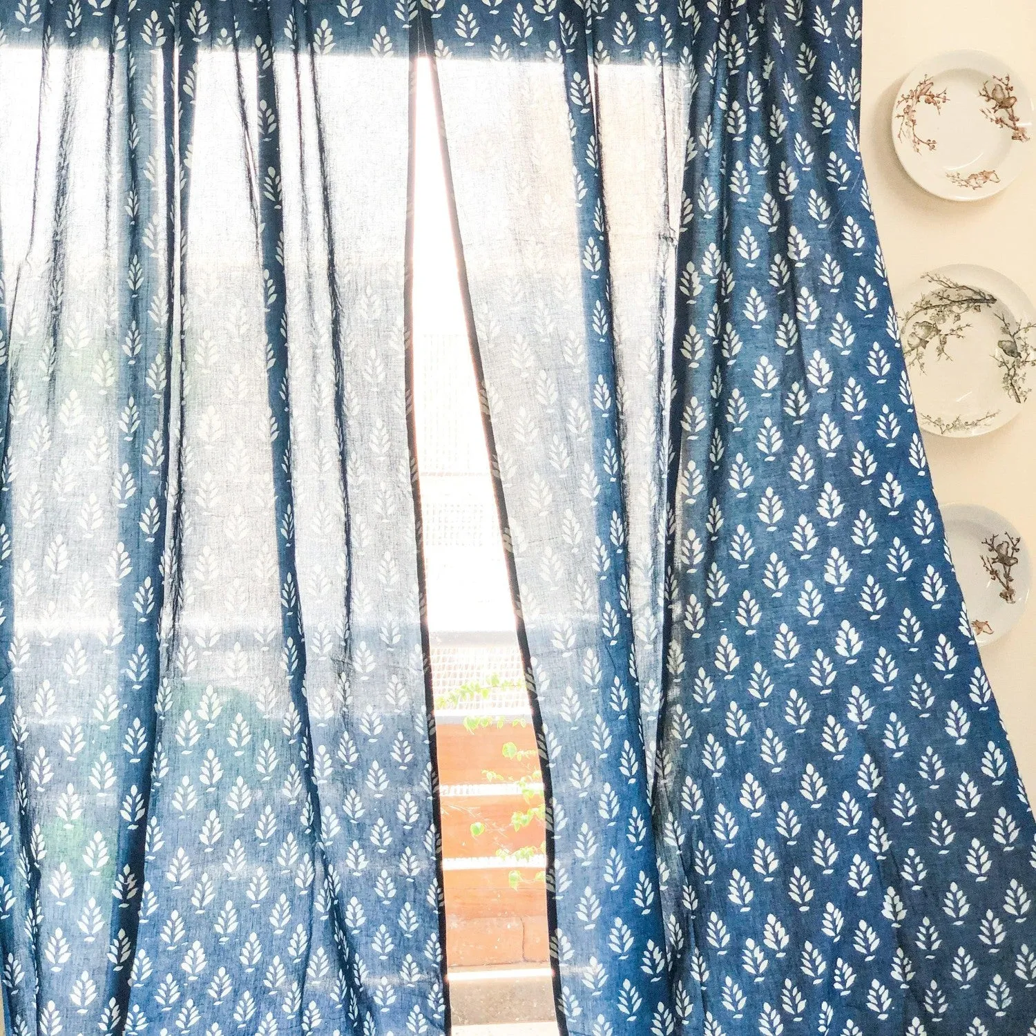 Indigo Mughal Print Semi Sheer Curtain