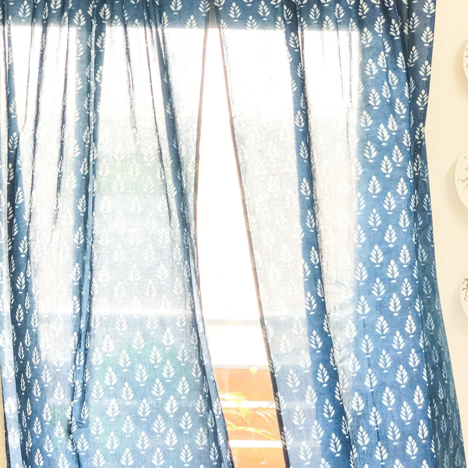 Indigo Mughal Print Semi Sheer Curtain