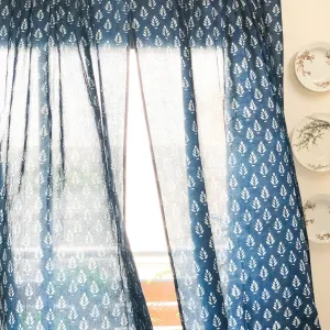 Indigo Mughal Print Semi Sheer Curtain