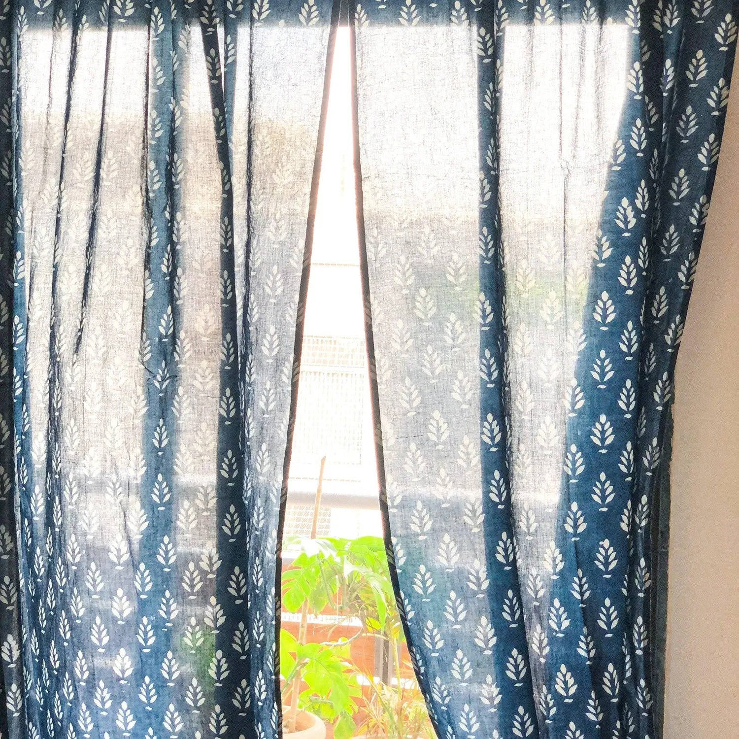 Indigo Mughal Print Semi Sheer Curtain
