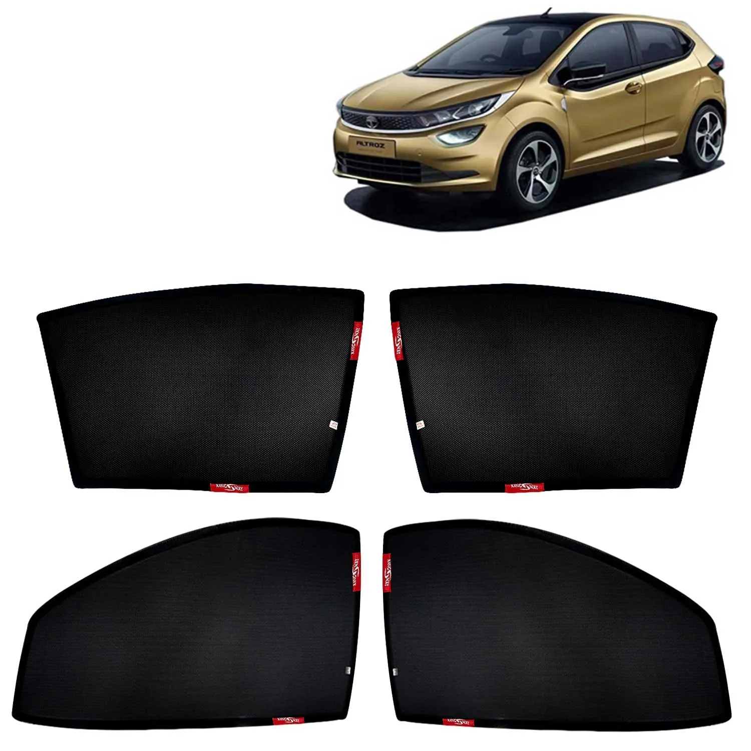 KINGSWAY® Altroz Car Sun Shade Z-Black Non Magnetic Fix Type Curtains for 2020 Onwards Model, Compatible with Tata Altroz Side Window Car Sunshade, Only Half Cut in Front Window, Black, 4 Piece