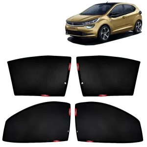 KINGSWAY® Altroz Car Sun Shade Z-Black Non Magnetic Fix Type Curtains for 2020 Onwards Model, Compatible with Tata Altroz Side Window Car Sunshade, Only Half Cut in Front Window, Black, 4 Piece