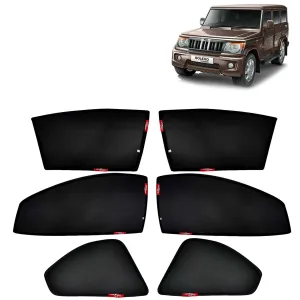 KINGSWAY® Bolero Car Sun Shade Z-Black Non Magnetic Fix Type Curtains for 2020 Onwards Model, Compatible with Mahindra Bolero Side Window Car Sunshade, Only Half Cut in Front Window, Black, 6 Piece