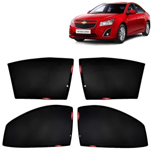 KINGSWAY® Cruze Car Sun Shade Z-Black Non Magnetic Fix Type Curtains for 2008 to 2017 Model, Compatible with Chevrolet Cruze Side Window Car Sunshade, Only Half Cut in Front Window, Black, 4 Piece