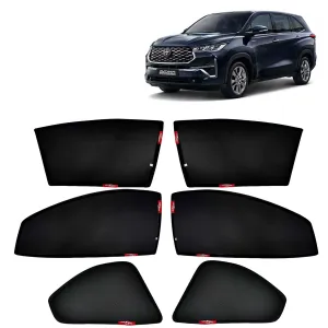 KINGSWAY® Innova Hycross Car Sun Shade Z-Black Non Magnetic Fix Type Curtains for 2023 Onwards Model, Compatible with Toyota Innova Hycross Side Window Sunshade, Only Half Cut in Front Window, 6 Pcs