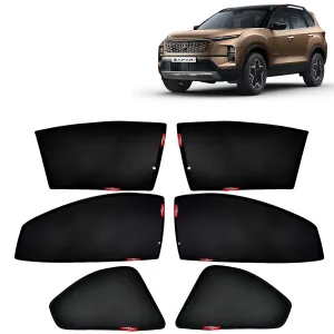 KINGSWAY® Safari Car Sun Shade Z-Black Non Magnetic Fix Type Curtains for 2023 Onwards Model, Compatible with Tata Safari Side Window Car Sunshade, Only Half Cut in Front Window, Black, 6 Piece