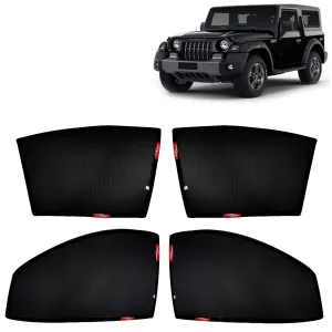 KINGSWAY® Thar Car Sun Shade Z-Black Non Magnetic Fix Type Curtains for 2020 Onwards Model, Compatible with Mahindra Thar Side Window Car Sunshade, Only Half Cut in Front Window, Black, 4 Piece